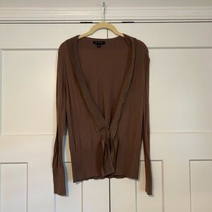 Brown Cardigan with Beaded Trim